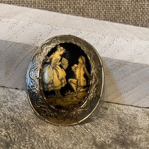 Vintage Black and Gold Courting Couple Brooch